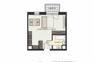 Rzut - Mieszkanie na sprzedaż 1 pokój o powierzchni 34,04 m² - numer 25 w Osiedle Platinum III