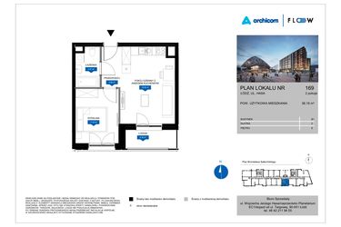 Rzut - Mieszkanie na sprzedaż 2 pokoje o powierzchni 38,19 m² - numer 169 w Flow