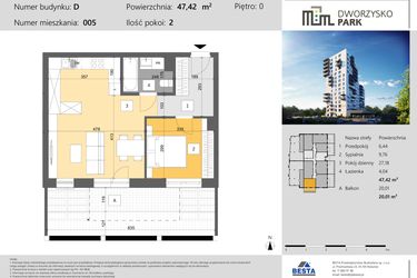 Rzut - Mieszkanie na sprzedaż 2 pokoje o powierzchni 47,42 m² - numer 5 w Dworzysko Park - Etap III