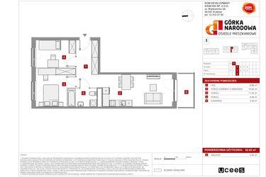 Rzut - Mieszkanie na sprzedaż 3 pokoje o powierzchni 52,63 m² - numer GN_4_1_H_8 w Osiedle Górka Narodowa