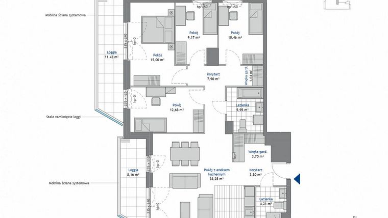 Rzut - Mieszkanie na sprzedaż 5 pokoi o powierzchni 112,76 m² - numer 9.8 w SEAHall