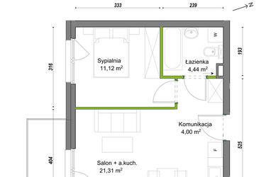 Rzut - Mieszkanie na sprzedaż 2 pokoje o powierzchni 40,87 m² - numer F2/E/04 w Orawska Vita
