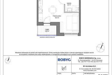 Rzut - Mieszkanie na sprzedaż 1 pokój o powierzchni 26,92 m² - numer C.2M03 w Leszczyńskich 2