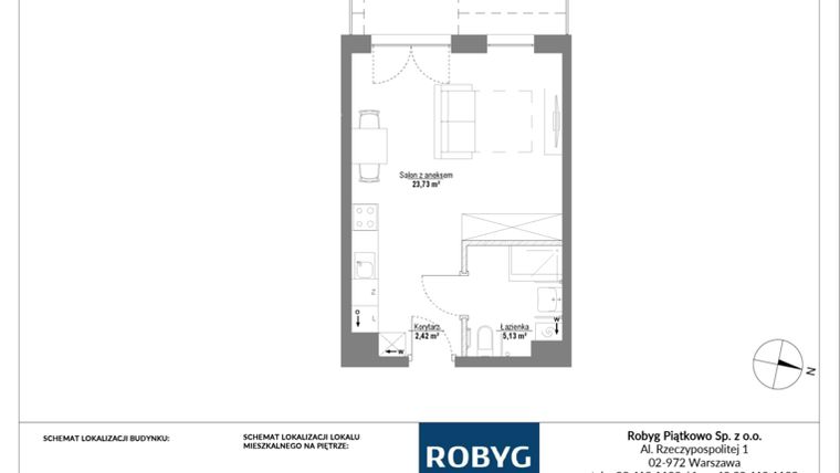 Rzut - Mieszkanie na sprzedaż 1 pokój o powierzchni 31,28 m² - numer E.0M13 w Początek Piątkowo bud. E
