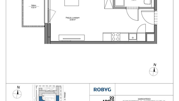 Rzut - Mieszkanie na sprzedaż 1 pokój o powierzchni 28,22 m² - numer LH/LHA/D/1/2 w Lira House