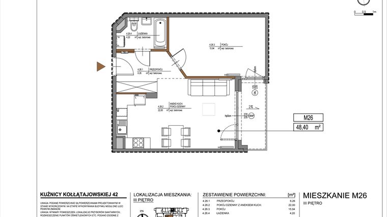 Rzut - Mieszkanie na sprzedaż 2 pokoje o powierzchni 48,4 m² - numer M26 w Kuźnicy Kołłątajowskiej 42