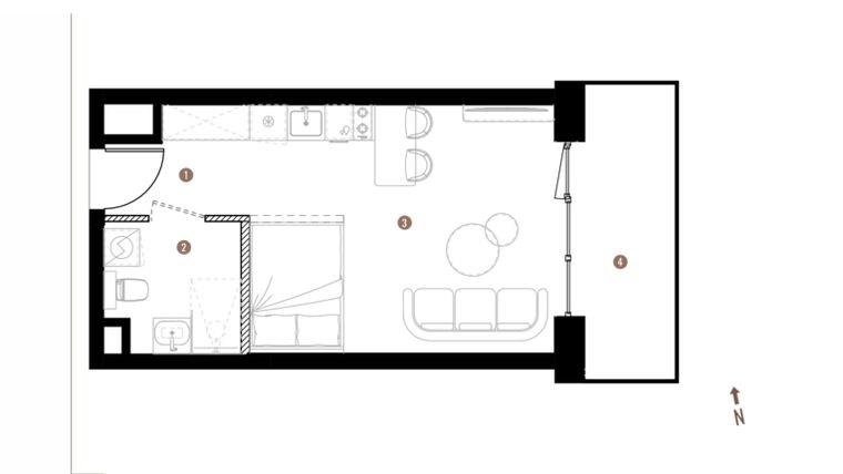 Rzut - Mieszkanie na sprzedaż 1 pokój o powierzchni 27,26 m² - numer A1.3.06 w Belg Apartamenty etap II
