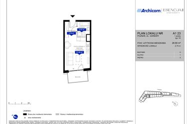 Rzut - Mieszkanie na sprzedaż 1 pokój o powierzchni 28,61 m² - numer A1.23 w Apartamenty Esencja II