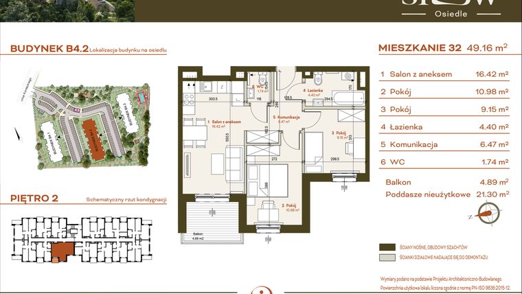 Rzut - Mieszkanie na sprzedaż 3 pokoje o powierzchni 70,46 m² - numer B4.2.32 w Osiedle SLOW