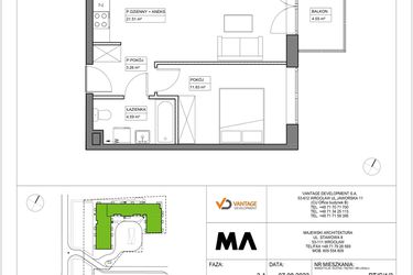 Rzut - Mieszkanie na sprzedaż 2 pokoje o powierzchni 41,19 m² - numer PT/C/1/3 w Przystanek Tarnogaj