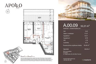 Rzut - Mieszkanie na sprzedaż 2 pokoje o powierzchni 50,46 m² - numer A.0.09 w Apollo Residence