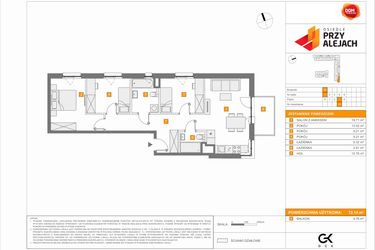 Rzut - Mieszkanie na sprzedaż 4 pokoje o powierzchni 72,14 m² - numer B19 w Osiedle Przy Alejach etap 2