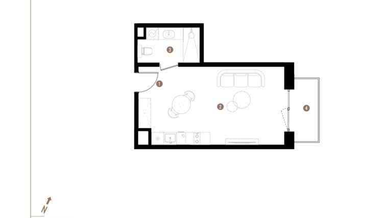 Rzut - Mieszkanie na sprzedaż 1 pokój o powierzchni 30,94 m² - numer A1.2.11 w Apartamenty Grundmanna