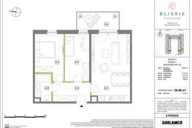 Rzut - Mieszkanie na sprzedaż 3 pokoje o powierzchni 58,88 m² - numer 126 w Bliskie Piaseczno 2