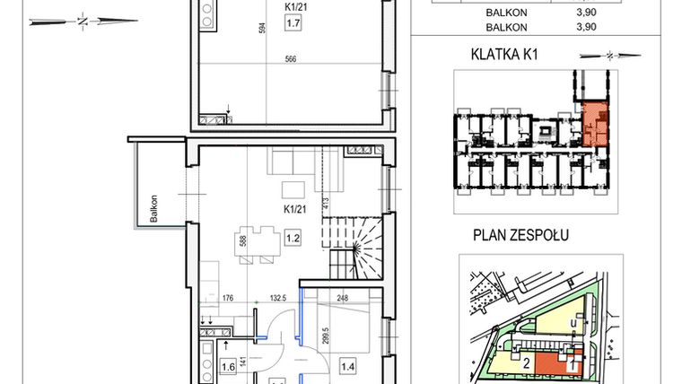 Rzut - Mieszkanie na sprzedaż 3 pokoje o powierzchni 95,76 m² - numer K1/21 w Przystań Królewiecka III