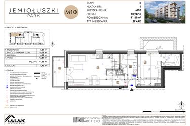 Rzut - Mieszkanie na sprzedaż 2 pokoje o powierzchni 41,62 m² - numer A2_M10 w Jemiołuszki Park etap 2