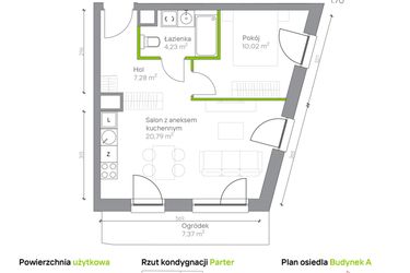 Rzut - Mieszkanie na sprzedaż 2 pokoje o powierzchni 42,32 m² - numer A.0.9 w Jesionowa Vita
