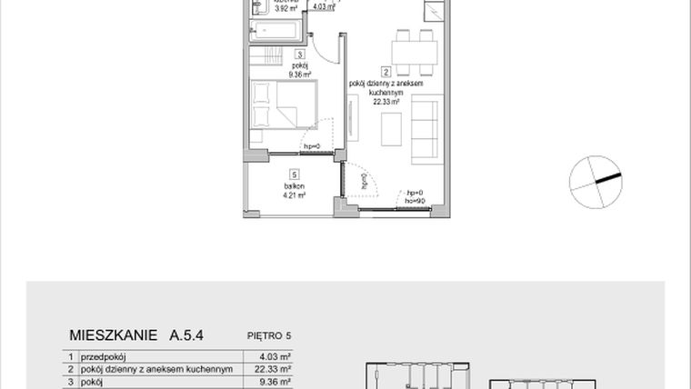 Rzut - Mieszkanie na sprzedaż 2 pokoje o powierzchni 39,64 m² - numer A.5.4 w ATAL Symbioza IA
