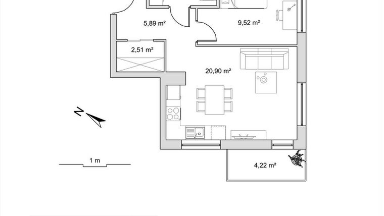 Rzut - Mieszkanie na sprzedaż 2 pokoje o powierzchni 44,18 m² - numer 6.15 w Vela Park bud. 6