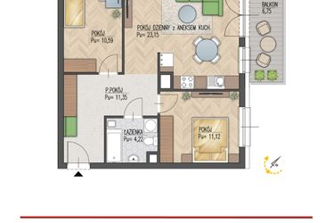 Rzut - Mieszkanie na sprzedaż 3 pokoje o powierzchni 60,43 m² - numer 8 w Enklawa Starosielce