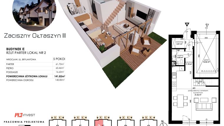 Rzut - Dom na sprzedaż 5 pokoi o powierzchni 141,82 m² - numer E2 w Zaciszny Ołtaszyn III