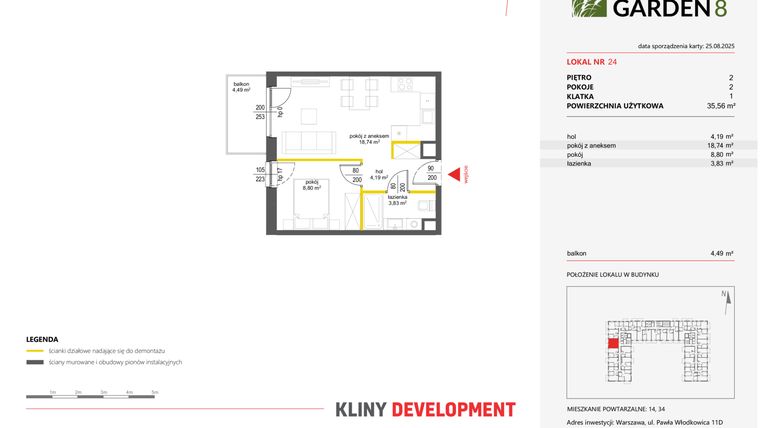 Rzut - Mieszkanie na sprzedaż 2 pokoje o powierzchni 35,56 m² - numer 24 w Nova Viva Garden 8
