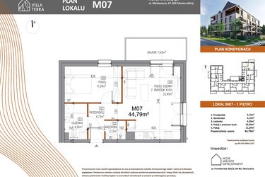 Rzut - Mieszkanie na sprzedaż 2 pokoje o powierzchni 44,79 m² - numer M07 w Villa Terra
