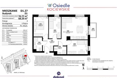 Rzut - Mieszkanie na sprzedaż 4 pokoje o powierzchni 68,29 m² - numer D1.27 w Osiedle Kociewskie etap III