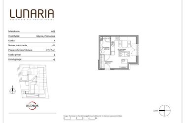 Rzut - Mieszkanie na sprzedaż 1 pokój o powierzchni 27,27 m² - numer A01 w Lunaria