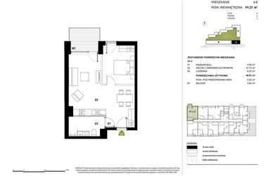 Rzut - Mieszkanie na sprzedaż 1 pokój o powierzchni 48,77 m² - numer A.6.8 w Kozielska Park