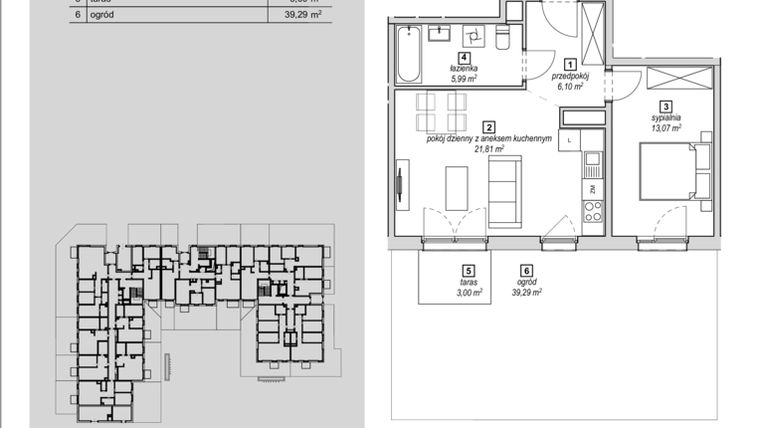 Rzut - Mieszkanie na sprzedaż 2 pokoje o powierzchni 46,97 m² - numer 1F-0-2 w Naramowice Odnova