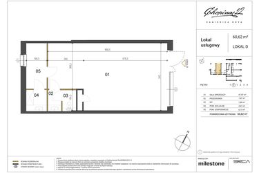 Rzut - Lokal użytkowy na sprzedaż 4 pokoje o powierzchni 60,62 m² - numer D w Kamienica Nova Chopina