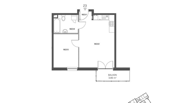 Rzut - Mieszkanie na sprzedaż 2 pokoje o powierzchni 41,1 m² - numer 23 w Wzgórze Krzemionki II