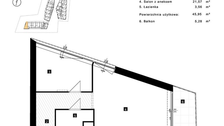 Rzut - Mieszkanie na sprzedaż 2 pokoje o powierzchni 45,95 m² - numer A.1.9 w Cisha Apartamenty Dziwnów