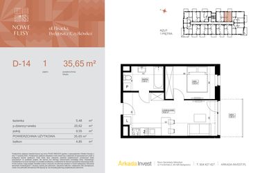 Rzut - Mieszkanie na sprzedaż 2 pokoje o powierzchni 35,65 m² - numer M14_NF.d w Nowe Flisy II