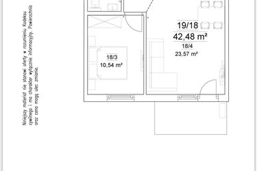 Rzut - Mieszkanie na sprzedaż 2 pokoje o powierzchni 42,48 m² - numer 19/18 w Osiedle Versus etap II