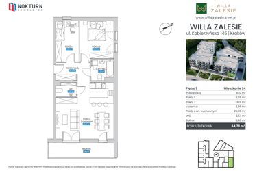 Rzut - Mieszkanie na sprzedaż 3 pokoje o powierzchni 64,73 m² - numer M24 w Willa Zalesie