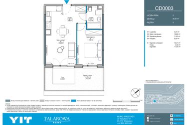 Rzut - Mieszkanie na sprzedaż 2 pokoje o powierzchni 39,95 m² - numer CD0003 w Talarowa Park