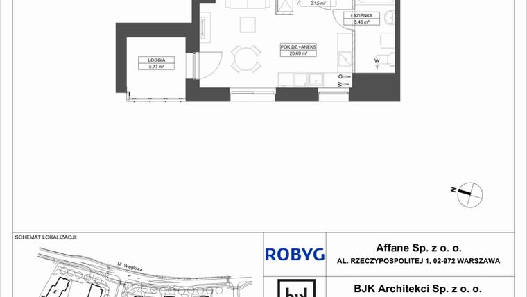 Rzut - Mieszkanie na sprzedaż 1 pokój o powierzchni 29,3 m² - numer A.7M08 w WENDY