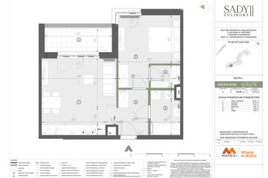 Rzut - Mieszkanie na sprzedaż 2 pokoje o powierzchni 49,96 m² - numer F2.D.01.02 w Sady Żoliborz II