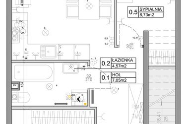 Rzut - Mieszkanie na sprzedaż 3 pokoje o powierzchni 48,03 m² - numer 85 w Manufaktura Marki 2 etap IV