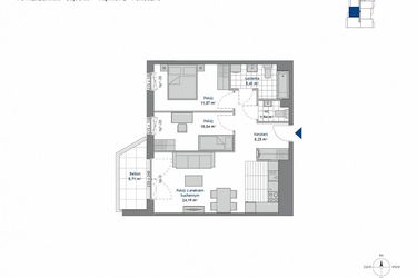 Rzut - Mieszkanie na sprzedaż 3 pokoje o powierzchni 61,7 m² - numer 2.2 w SEAHall