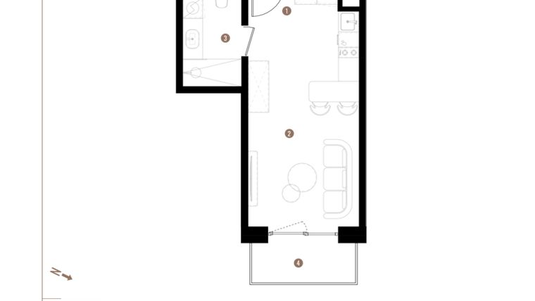 Rzut - Mieszkanie na sprzedaż 1 pokój o powierzchni 27,12 m² - numer A2.6.09 w Apartamenty Grundmanna