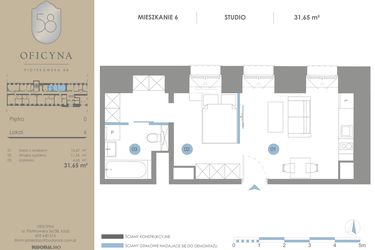 Rzut - Mieszkanie na sprzedaż 1 pokój o powierzchni 31,65 m² - numer 6 w Oficyna - Apartamenty Inwestycyjne Apart Hotel