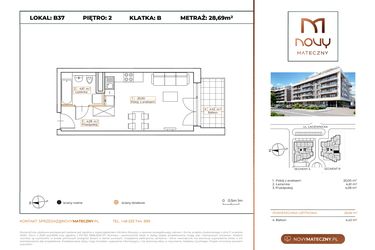 Rzut - Mieszkanie na sprzedaż 1 pokój o powierzchni 28,69 m² - numer B37 w Novy Mateczny