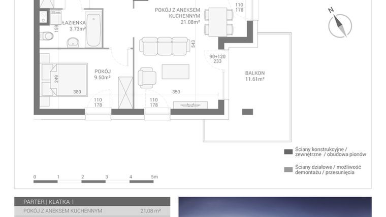 Rzut - Mieszkanie na sprzedaż 2 pokoje o powierzchni 40,92 m² - numer M1 w Apartamenty Przystań bud. F