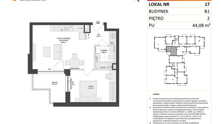 Rzut - Mieszkanie na sprzedaż 2 pokoje o powierzchni 44,08 m² - numer 17 w Locus 2