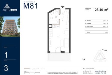Rzut - Mieszkanie na sprzedaż 1 pokój o powierzchni 28,46 m² - numer M081 w Ultradom