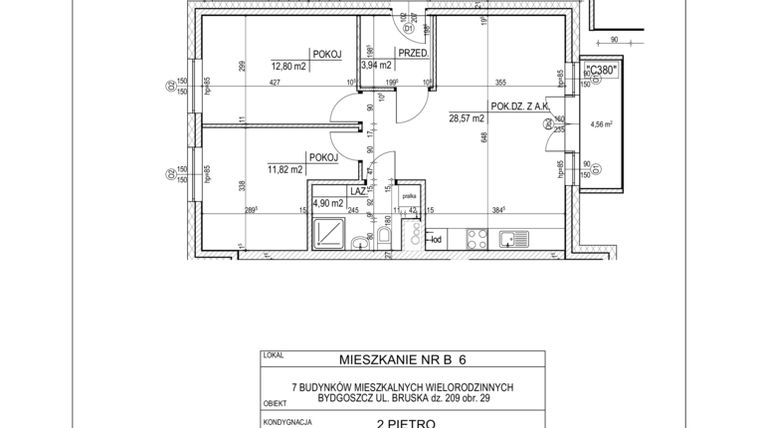 Rzut - Mieszkanie na sprzedaż 3 pokoje o powierzchni 62,04 m² - numer B6 w Bruska