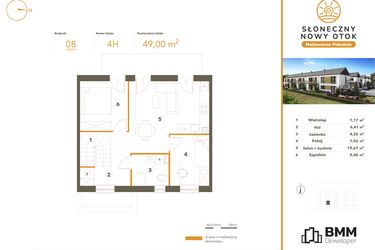 Rzut - Mieszkanie na sprzedaż 3 pokoje o powierzchni 49 m² - numer 4H w Słoneczny Nowy Otok - Malownicza Południe etap II